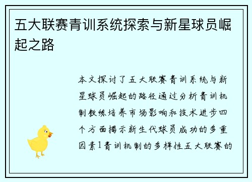 五大联赛青训系统探索与新星球员崛起之路